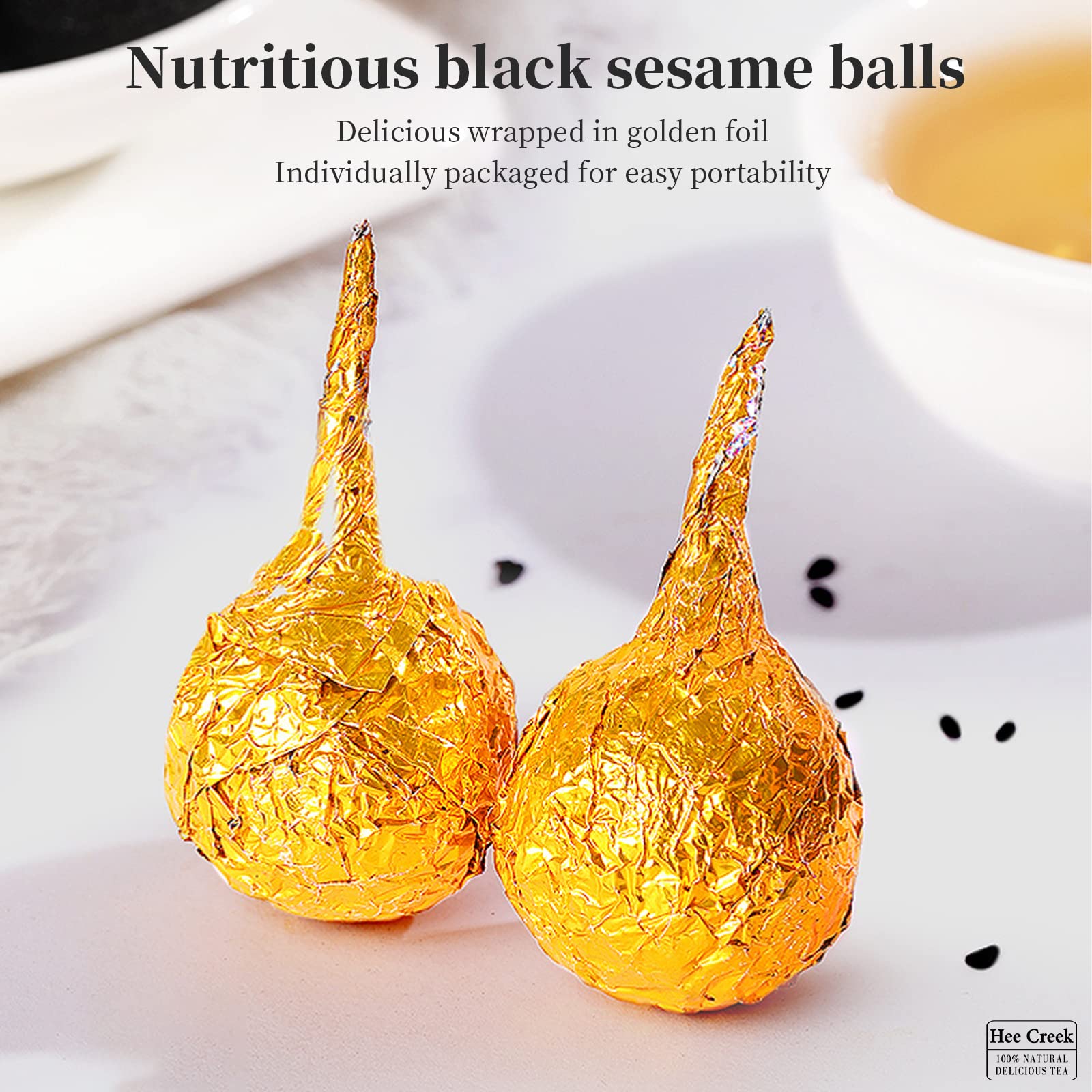 Hee Creek sesame balls in office setting, easy snack with tea.