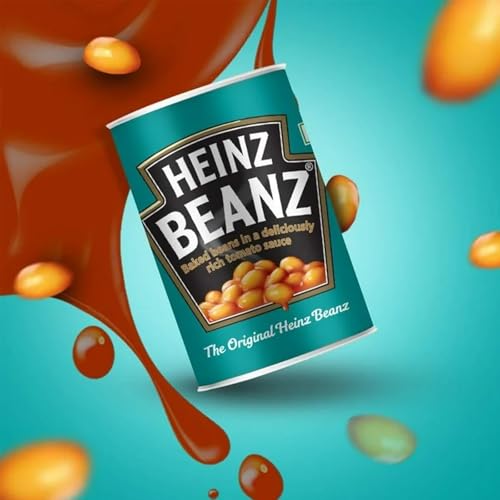 Heinz Baked Beans packaging close-up emphasizes convenient family-sized can