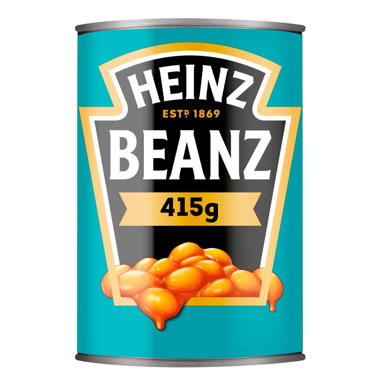 Close-up of Heinz Baked Beanz in tomato sauce inside the can.