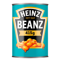 Close-up of Heinz Baked Beanz in tomato sauce inside the can.