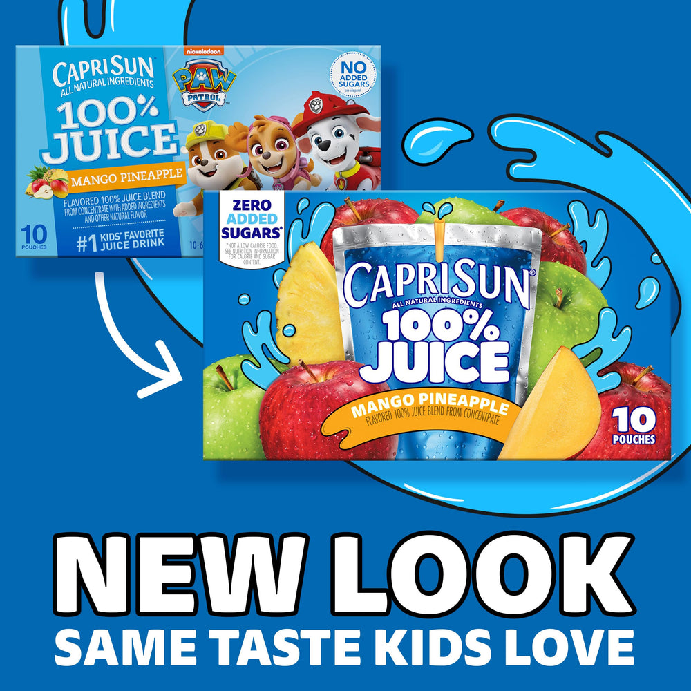 Paw Patrol branding on Capri Sun pouch appeals to kids during snacking.