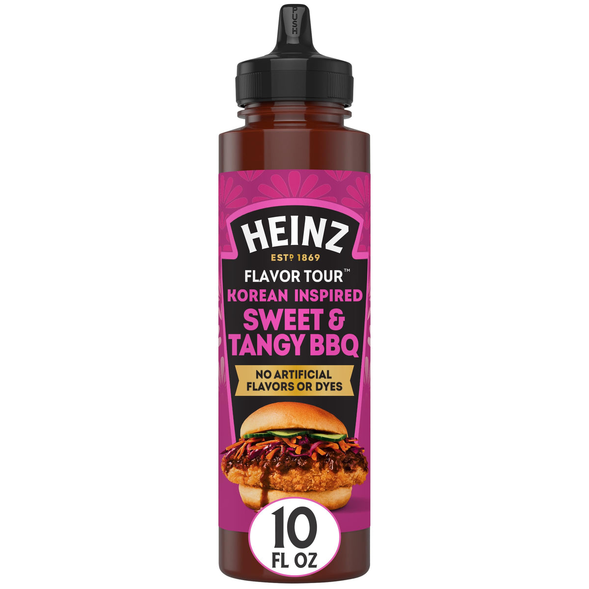 Heinz Flavor Tour Korean Inspired BBQ Sauce bottle ready to glaze classic burgers.