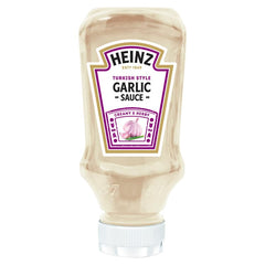HEINZ Garlic Sauce bottle front view, ideal dip for crispy fries.