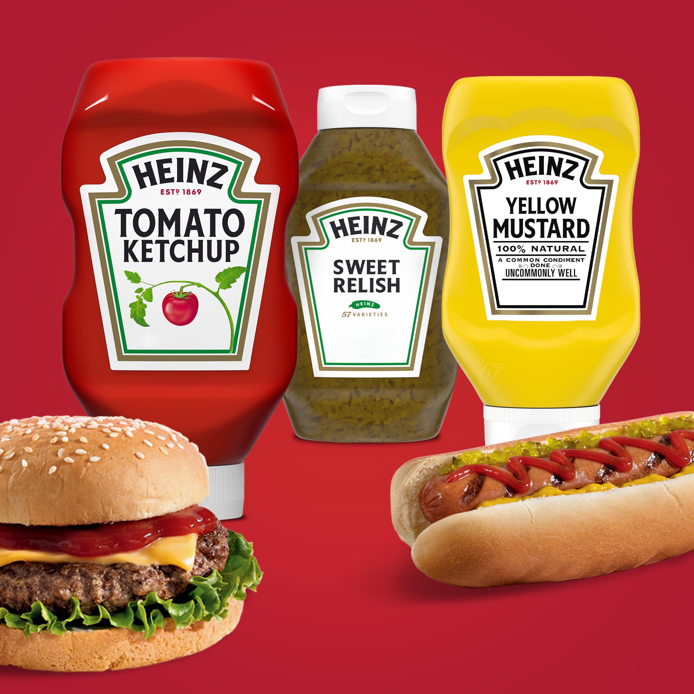 Heinz Grill Pack burgers with condiments for casual backyard meals.
