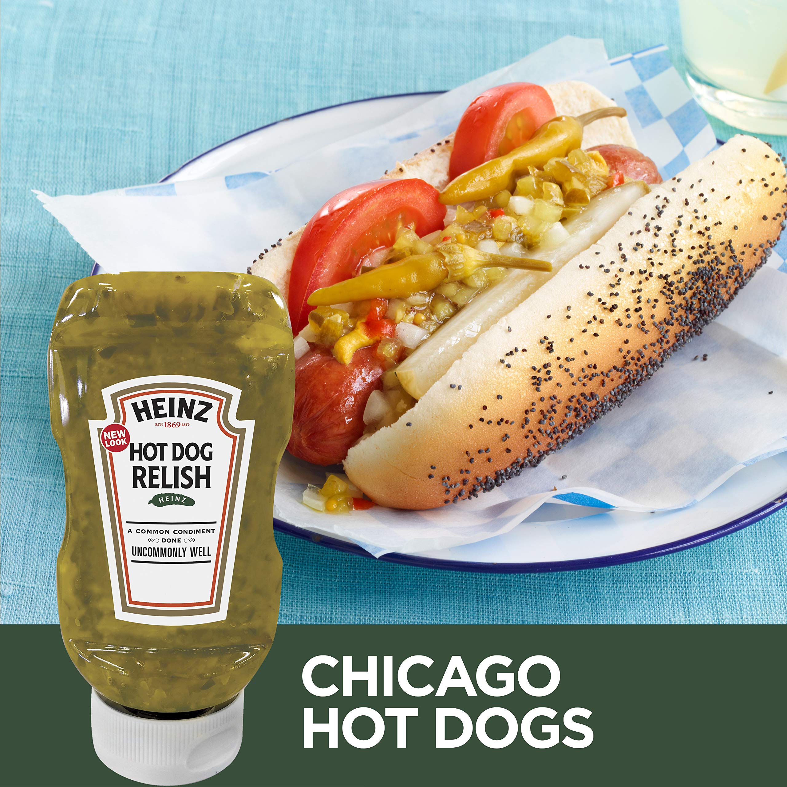 Red pepper and turmeric lift Heinz Hot Dog Relish color on burgers.