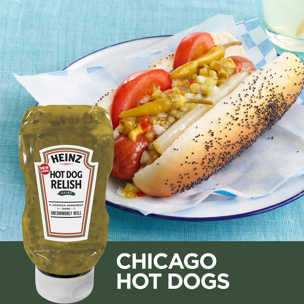 Red pepper and turmeric lift Heinz Hot Dog Relish color on burgers.