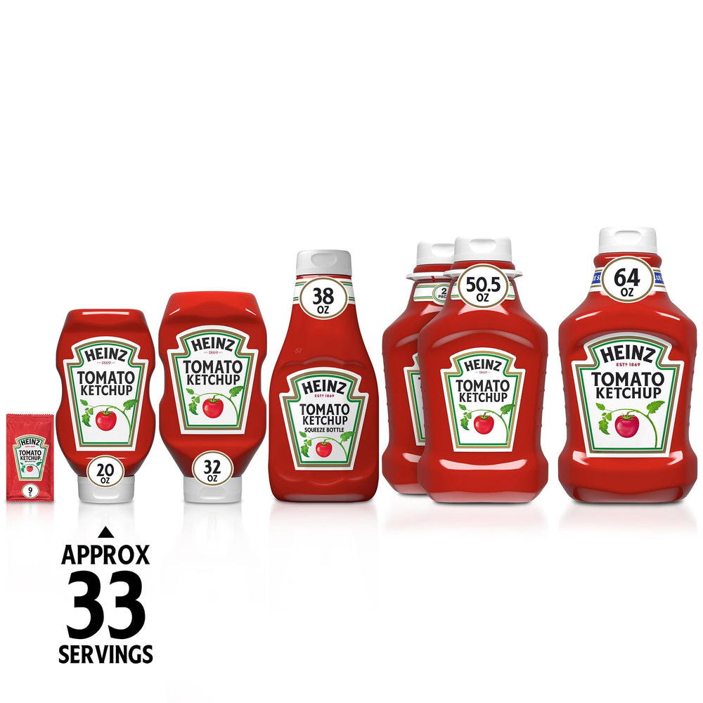 Inverted Heinz ketchup bottle for easy, mess-free topping at gatherings