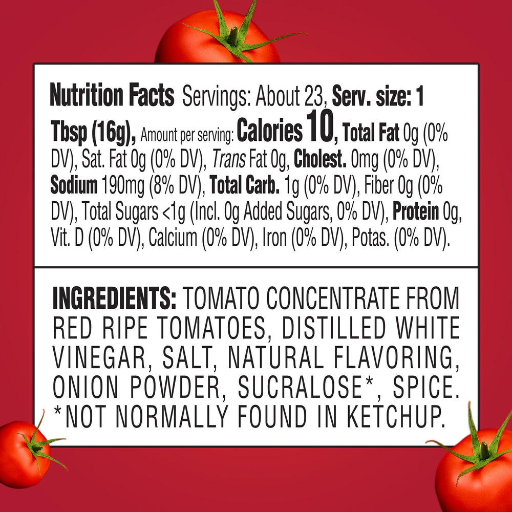 Pouring HEINZ No Sugar Added ketchup from an upside-down bottle for clean serving