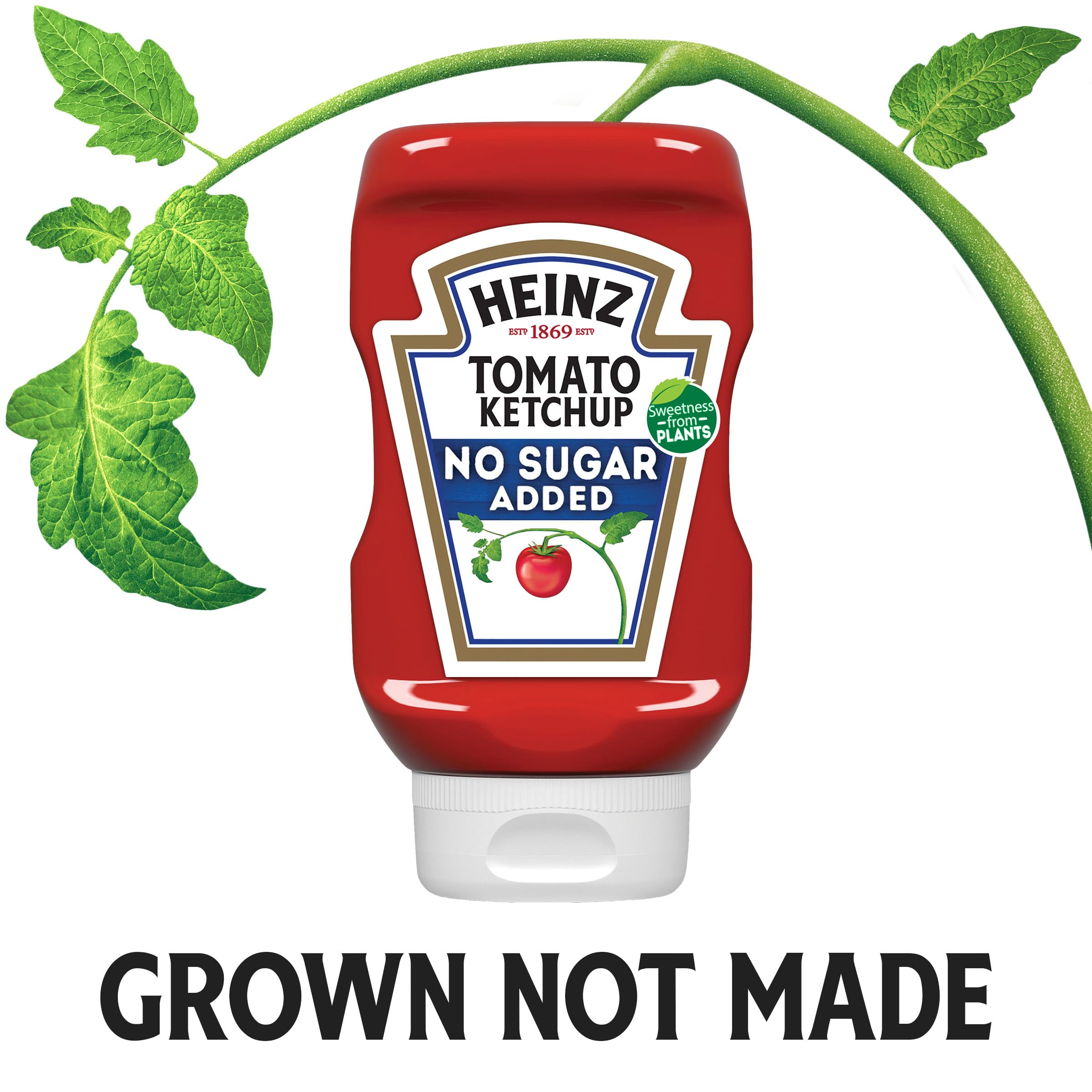 HEINZ No Sugar Added ketchup topping on a hamburger