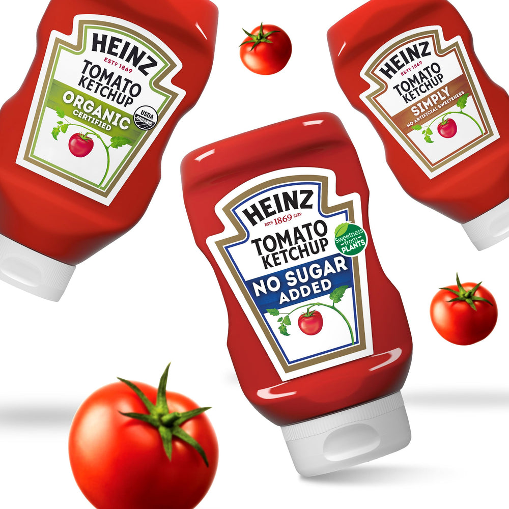 Kitchen storage of HEINZ No Sugar Added ketchup ready for meals