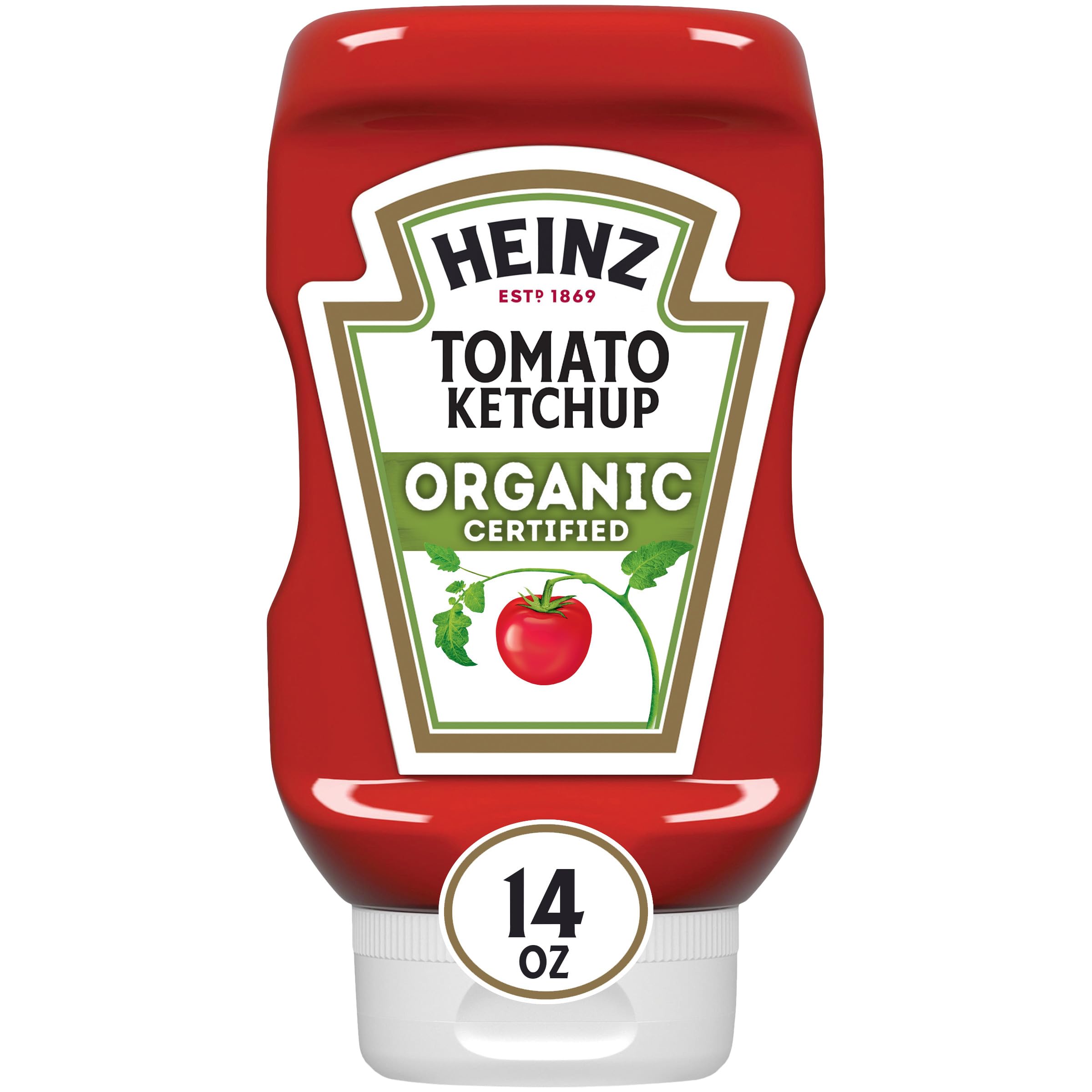 HEINZ Organic Tomato Ketchup bottle top with flip cap for clean pouring