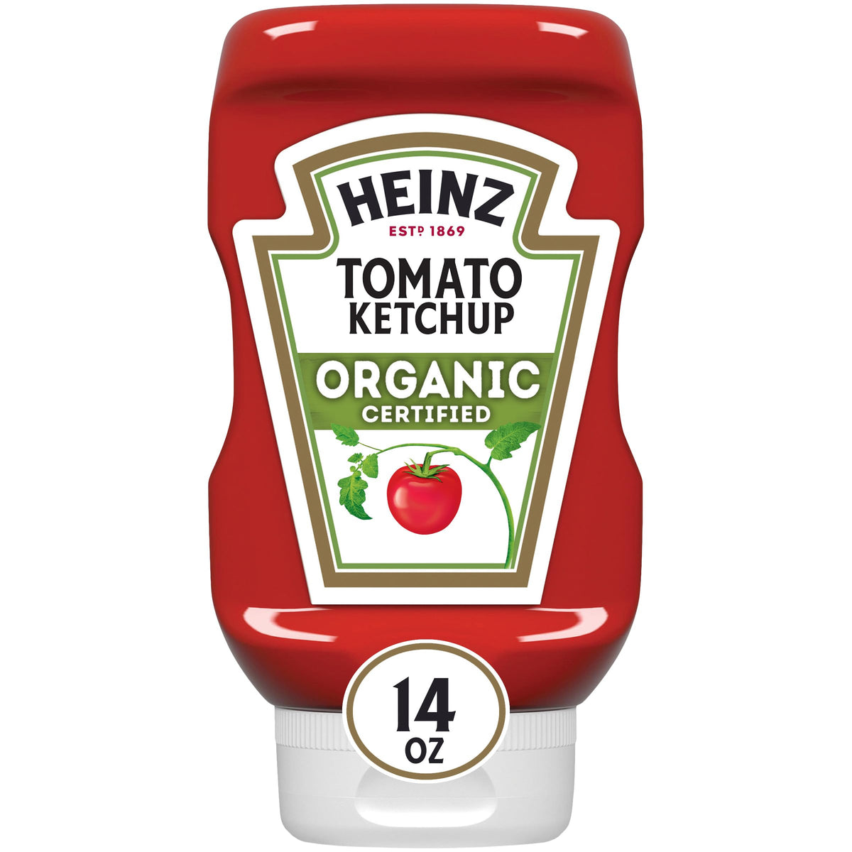 HEINZ Organic Tomato Ketchup bottle top with flip cap for clean pouring