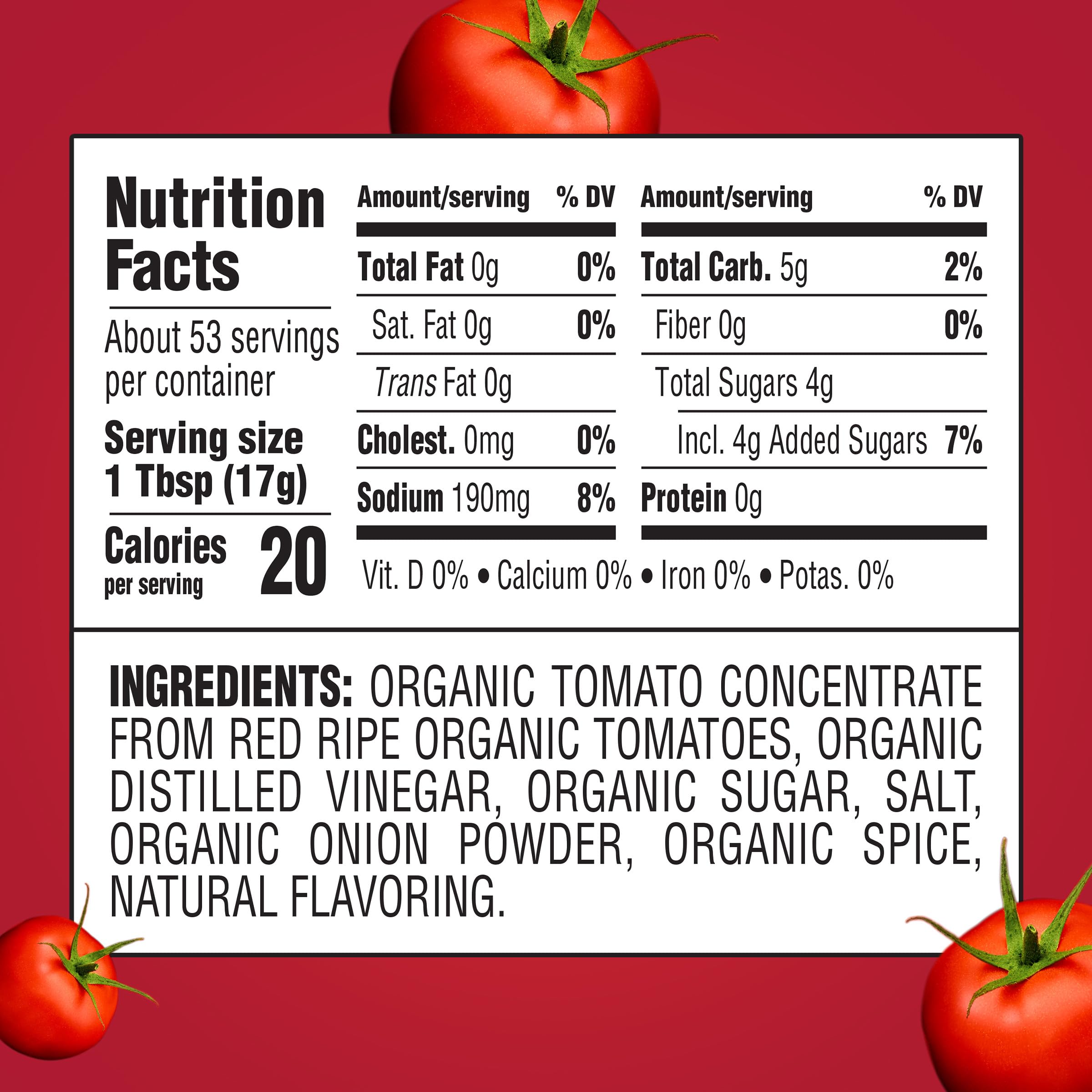 HEINZ Organic Tomato Ketchup upside-down bottle for easy dispensing.