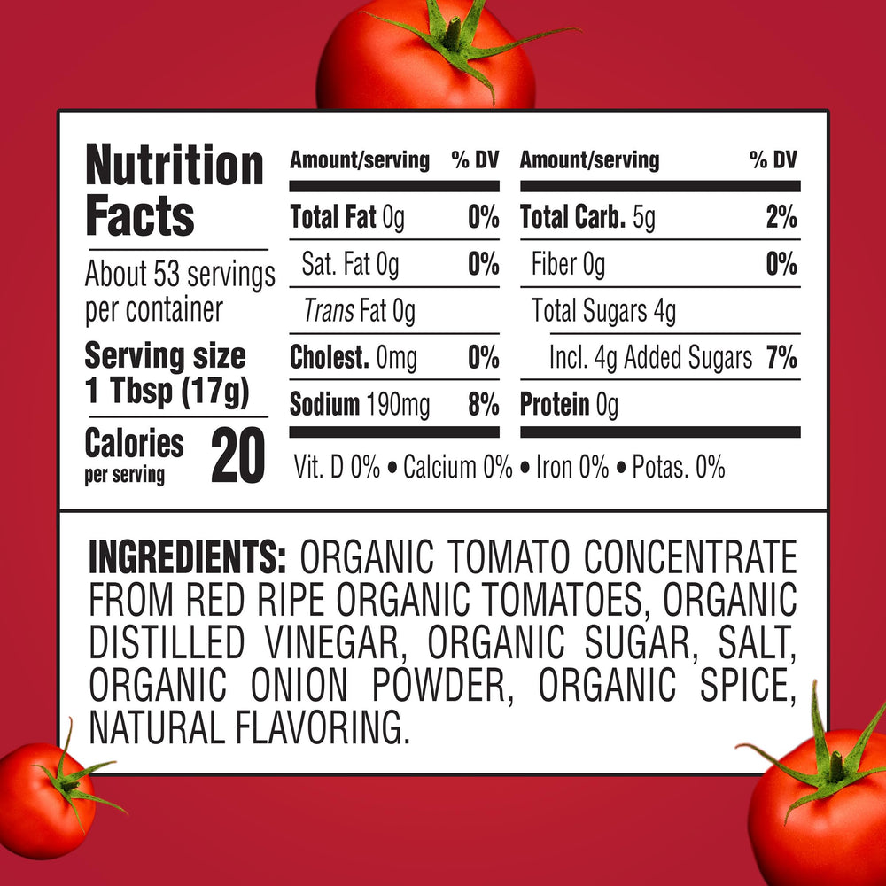 HEINZ Organic Tomato Ketchup upside-down bottle for easy dispensing.