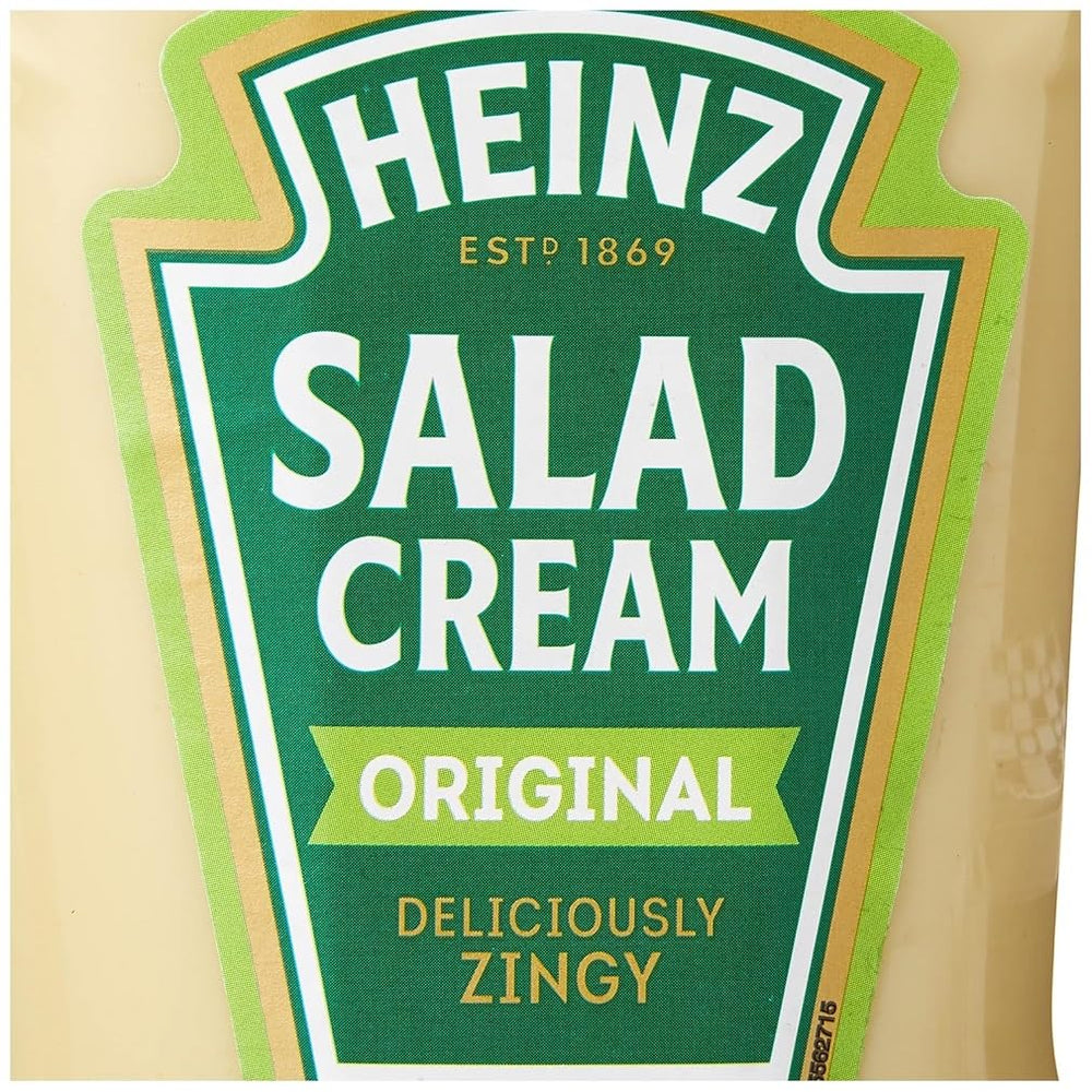 Heinz Salad Cream Original Squeezy label close-up, signaling a UK classic