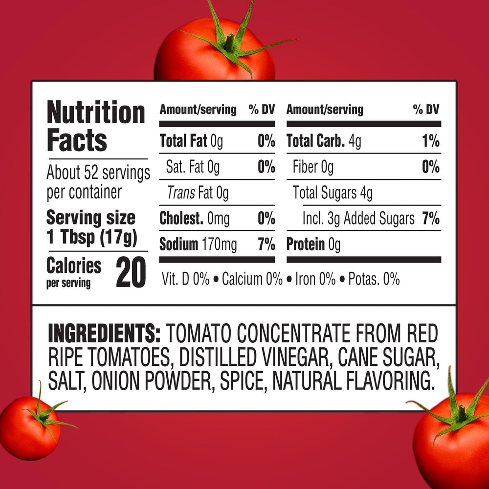 Closeup of Heinz Simply Tomato Ketchup label showing no artificial sweeteners