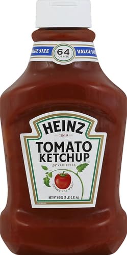 Heinz Tomato Ketchup 64oz bottle with squeeze nozzle for clean dispensing.