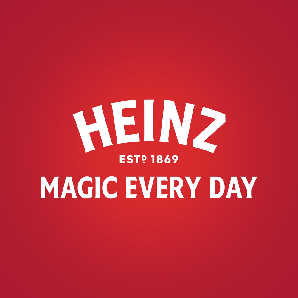 Close-up of Heinz Tomato Ketchup 64oz label showing branding and color.