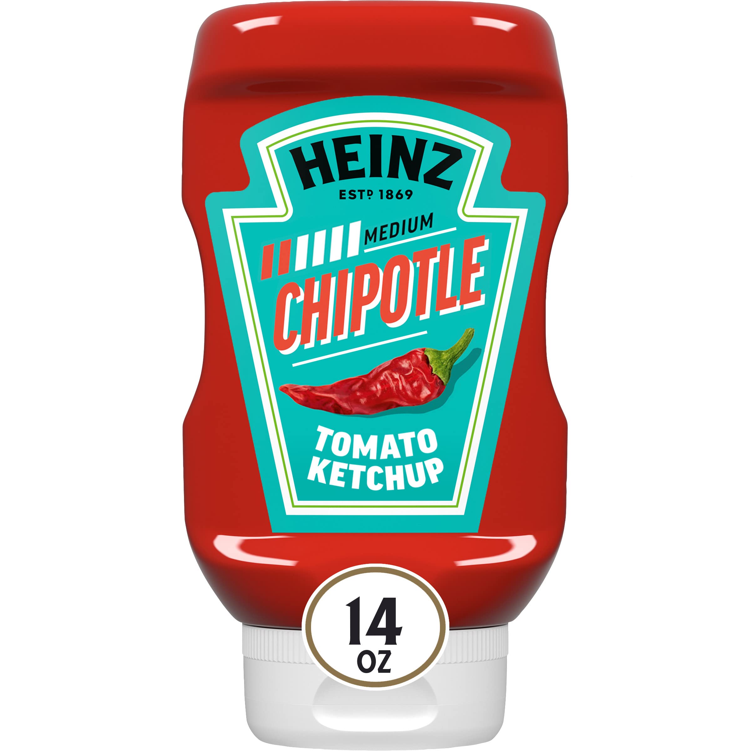 Heinz Tomato Ketchup Blended With Chipotle bottle front showing smoky flavor boost for burgers
