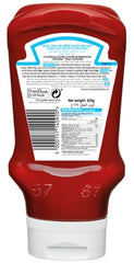 HEINZ ketchup label close-up, no artificial colours, flavours, or preservatives.