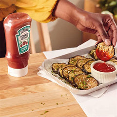 Sun ripened tomatoes highlighted in HEINZ ketchup for rich flavor.