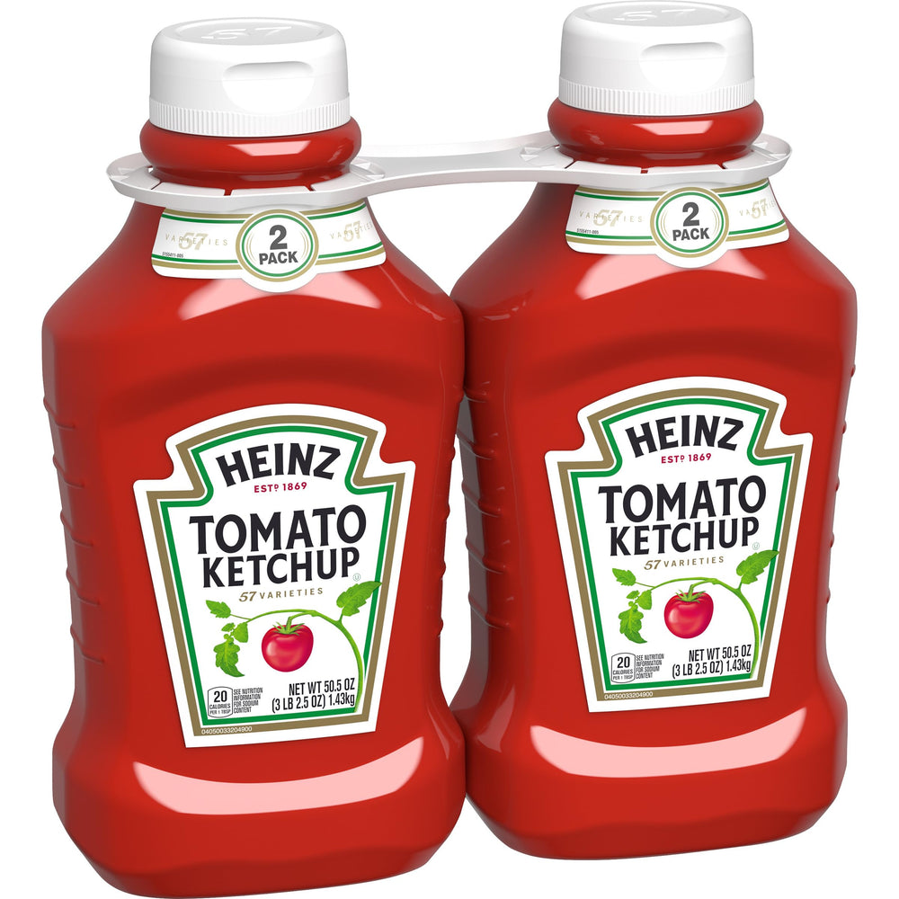 Pantry storage of Heinz ketchup bottles, ready for game day