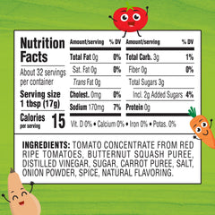 Heinz Veggies Ketchup bottle back nutrition panel highlights added vegetables