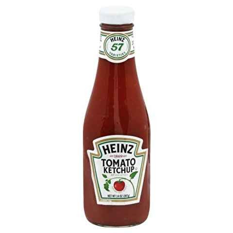 HEINZ USA ketchup bottle glass on table, preserves freshness and classic style for meals.