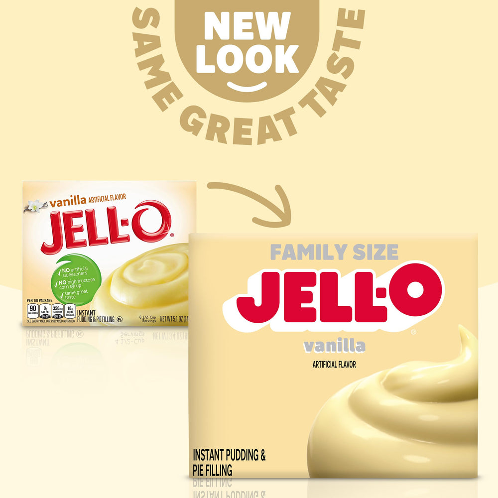 Pudding mix shows no artificial sweeteners or HFCS in HEINZ Jell-O