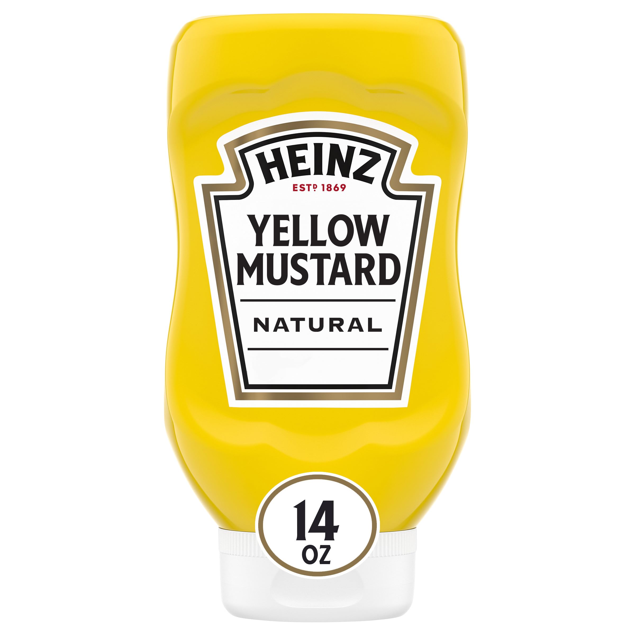 HEINZ Yellow Mustard 14oz bottle pouring for easy, mess-free use