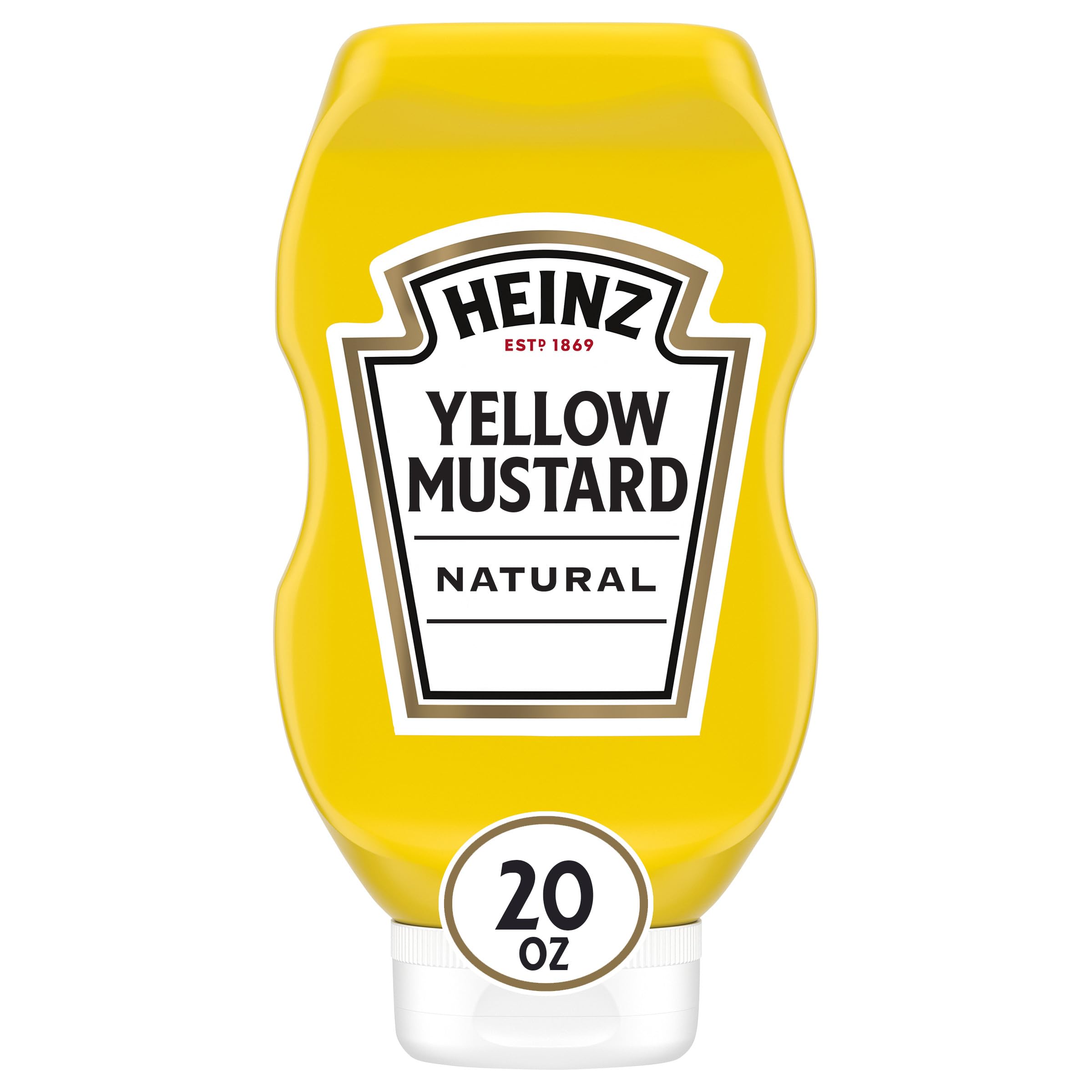 Heinz Yellow Mustard 20oz bottle pour highlights tangy flavor