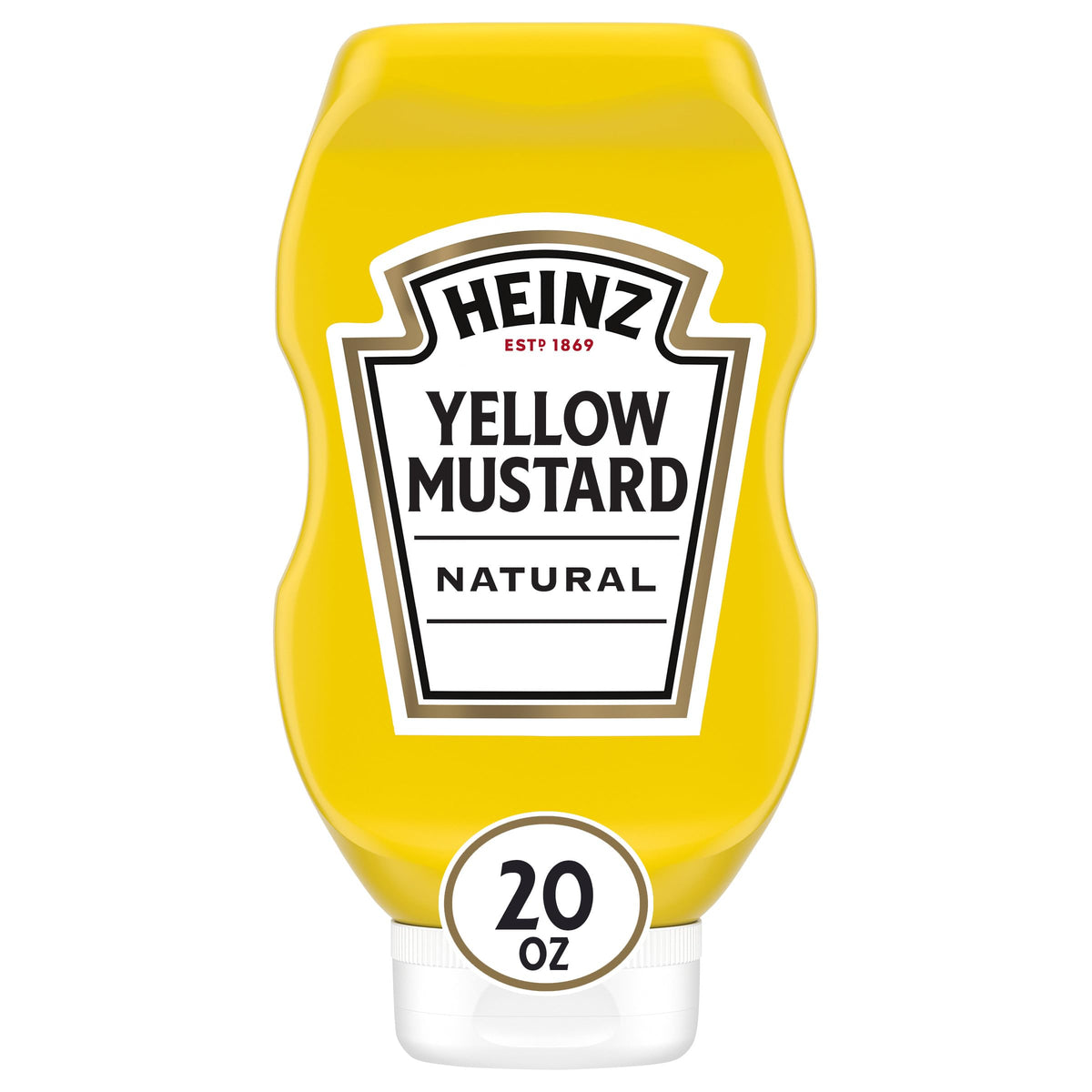 Heinz Yellow Mustard 20oz bottle pour highlights tangy flavor