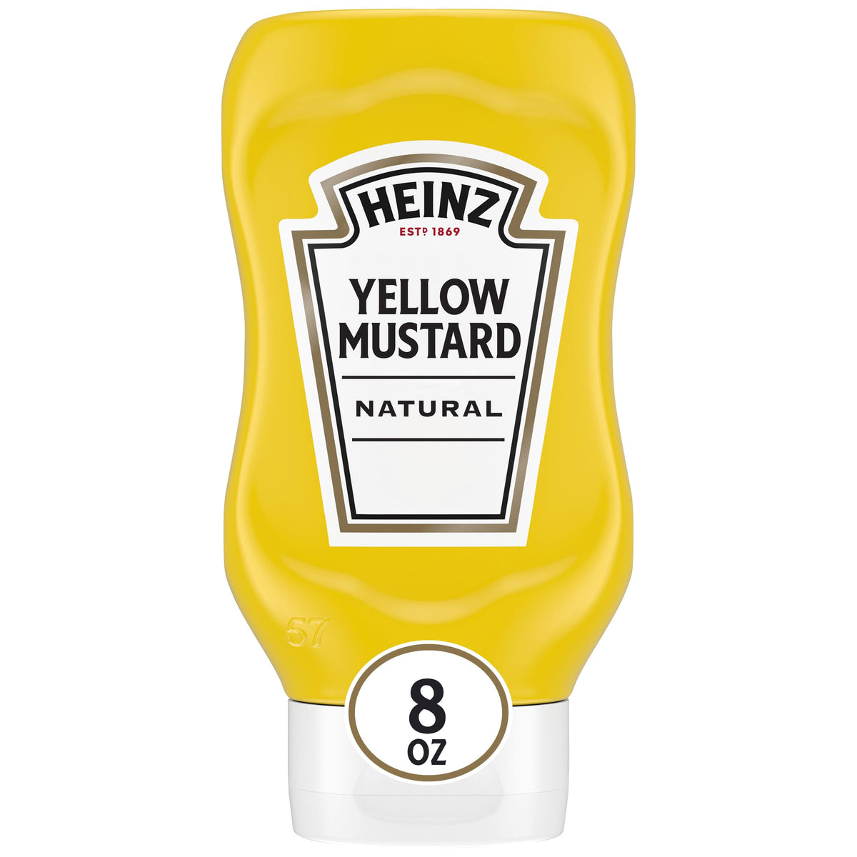 HEINZ Yellow Mustard 8 oz bottle for smooth, mess-free pouring on burgers.