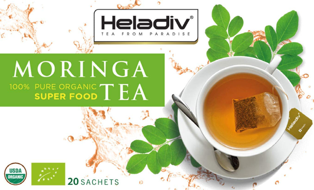 Heladiv Moringa Tea steeping water with a soothing hue, perfect for winding down.