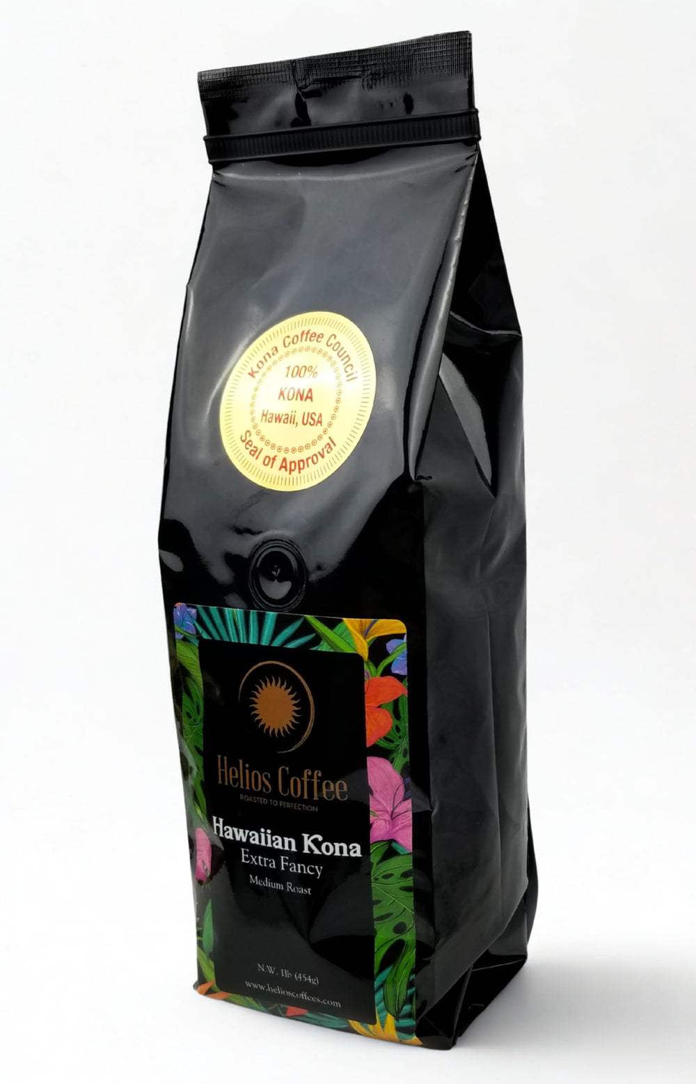 Helios Kona Extra Fancy whole bean 1lb for premium home brews.