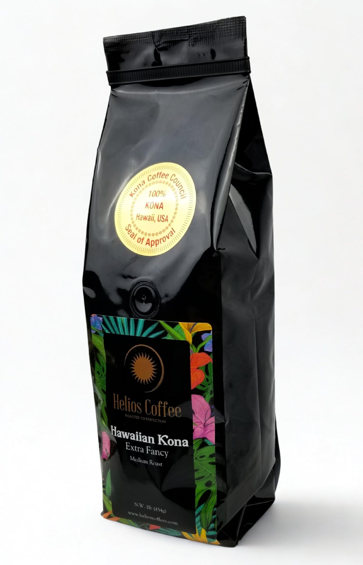 Helios Kona Extra Fancy whole bean 1lb for premium home brews.