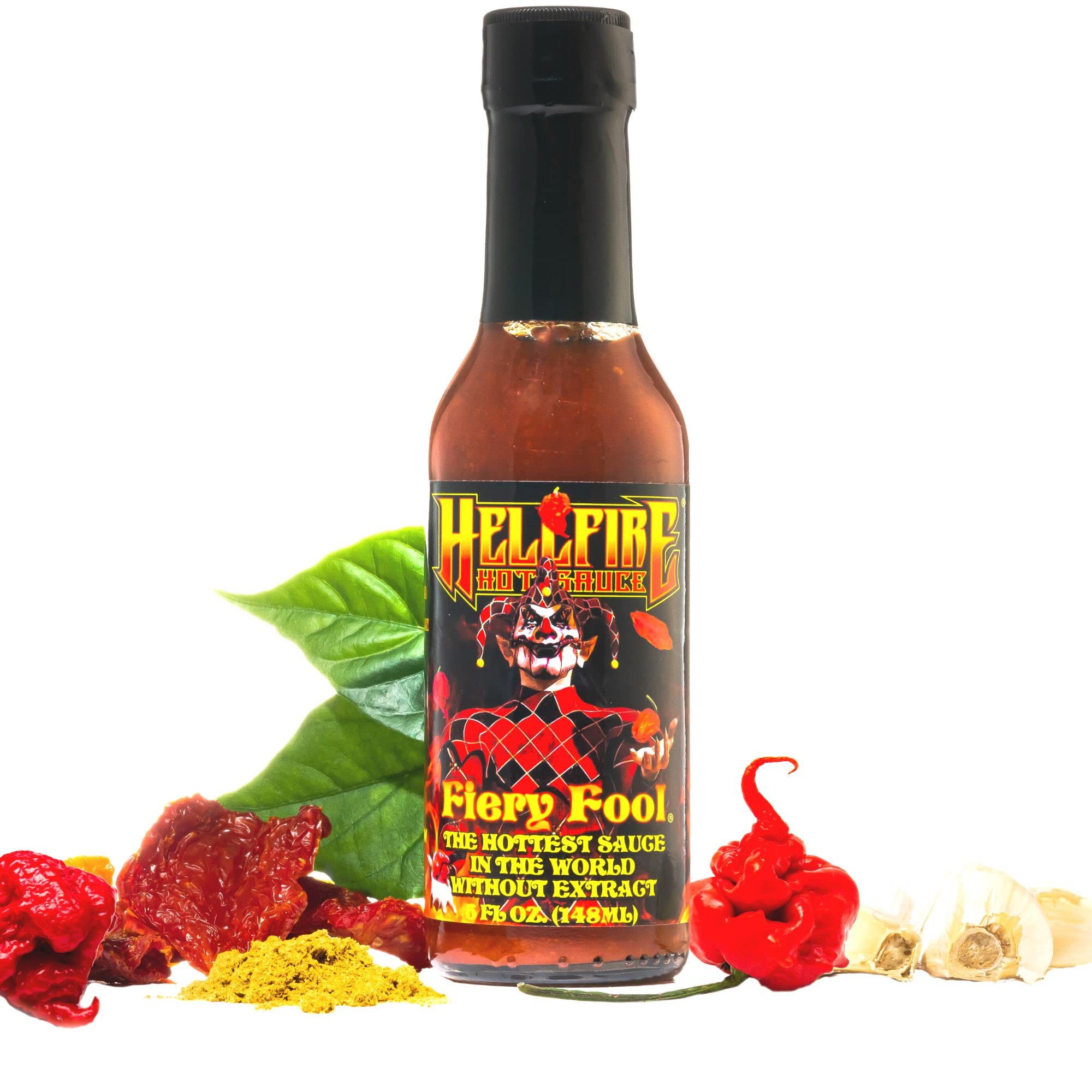 Hellfire Fiery Fool bottle ready to heat up wings and tacos.
