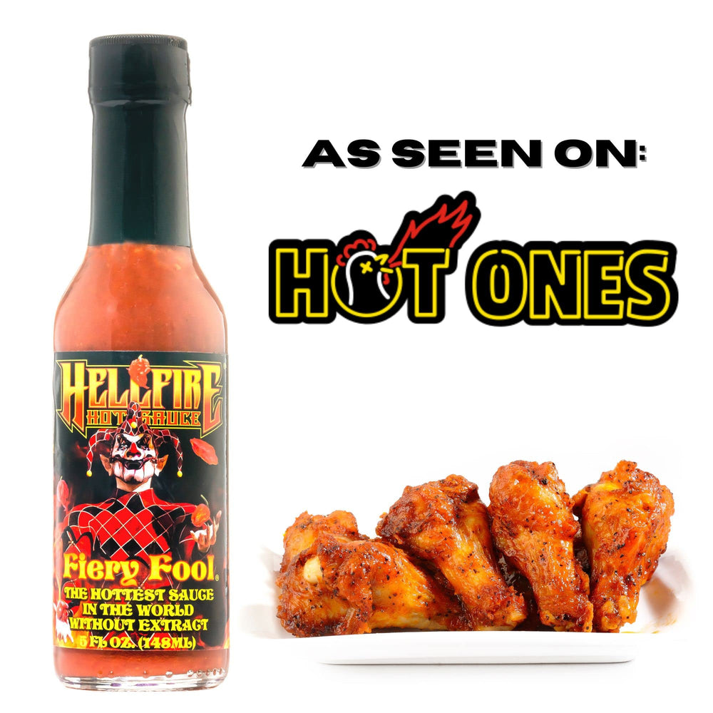 Hellfire Fiery Fool label closeup shows premium pepper blend.