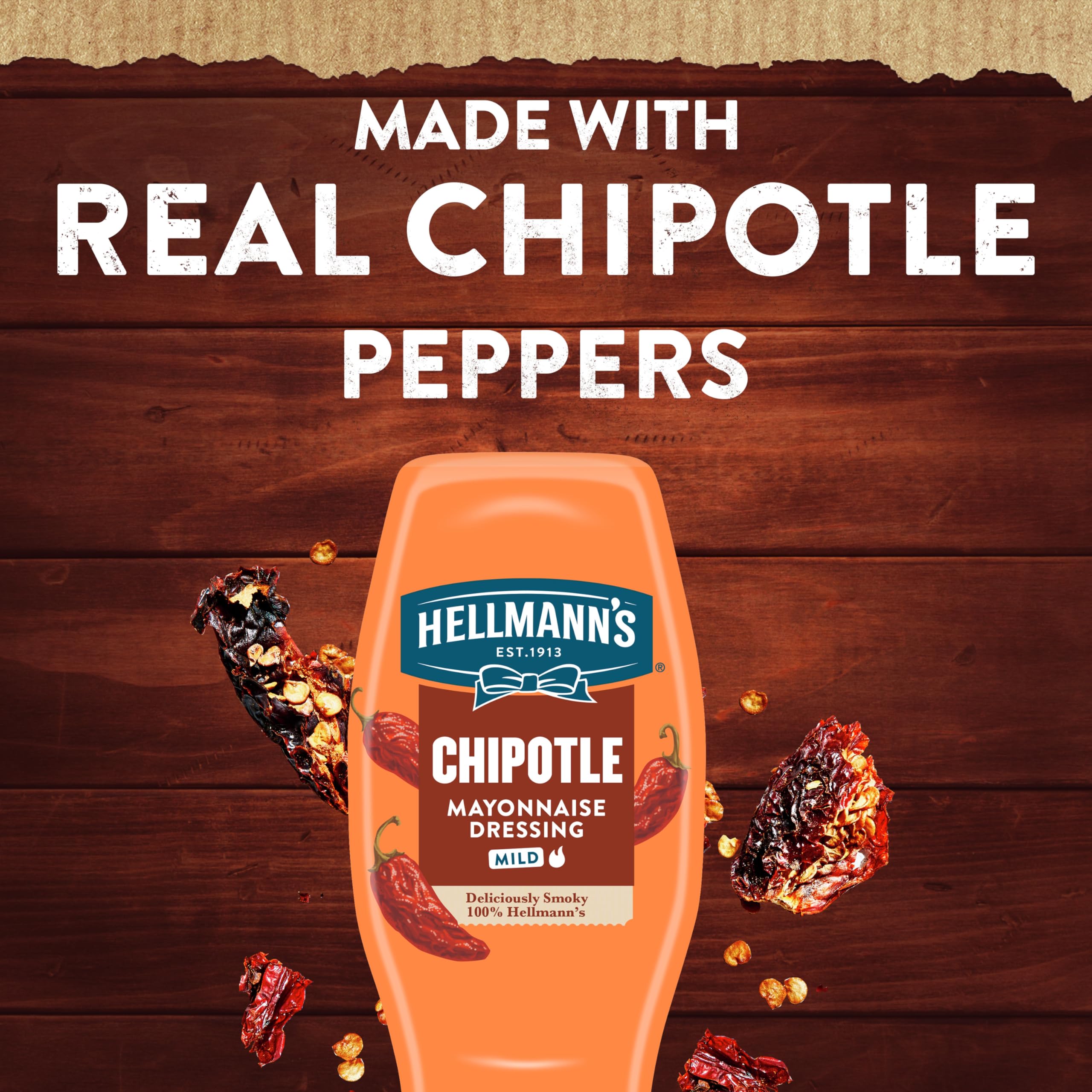 Hellmann's Chipotle Mayonnaise Dressing jar ready for dipping sauces and sides.