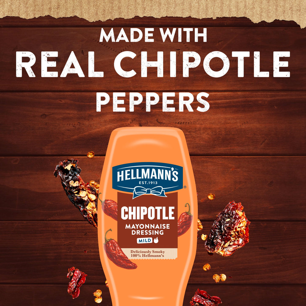 Hellmann's Chipotle Mayonnaise Dressing jar ready for dipping sauces and sides.