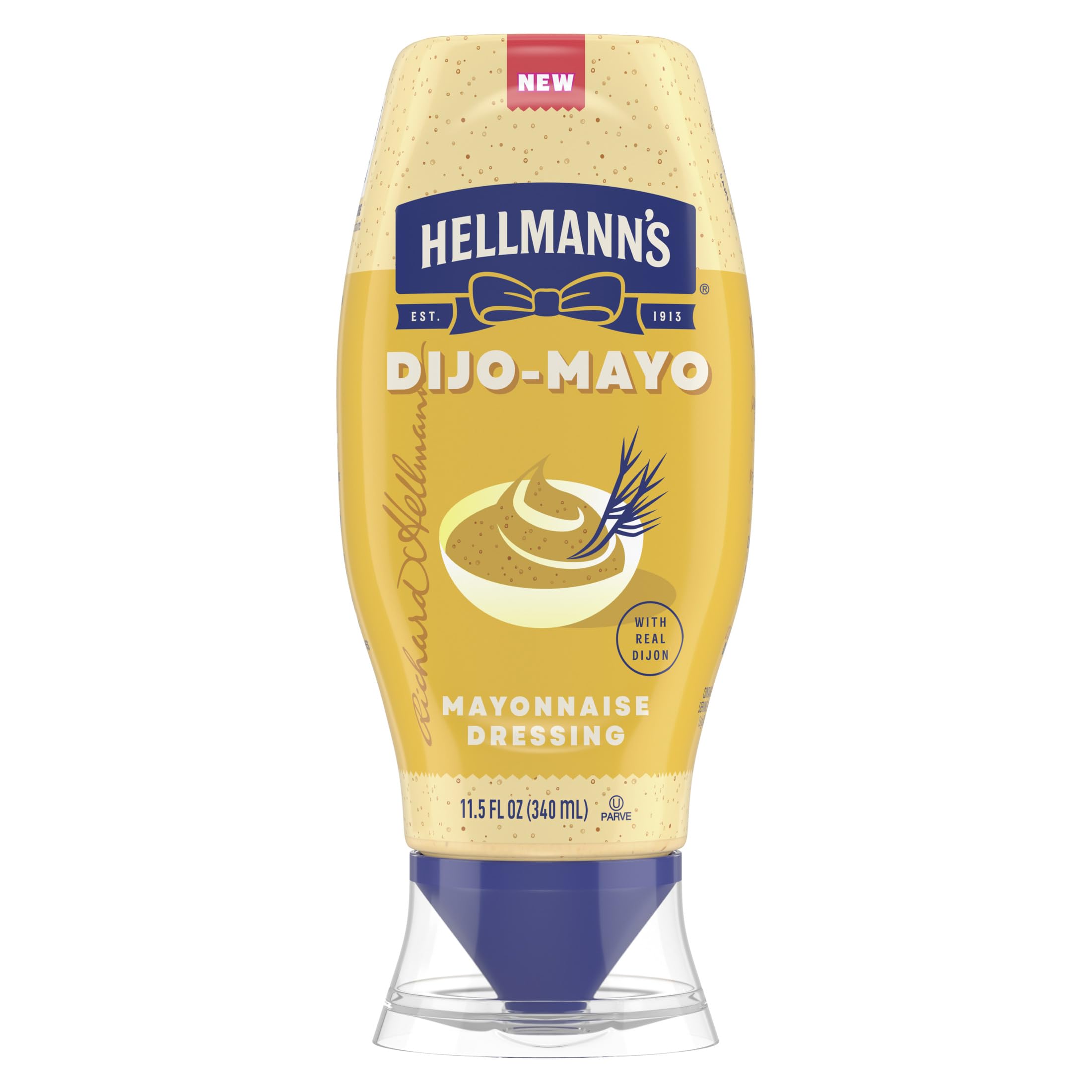 Hellmann’s Dijo-Mayo bottle pour shows creamy texture for dipping.