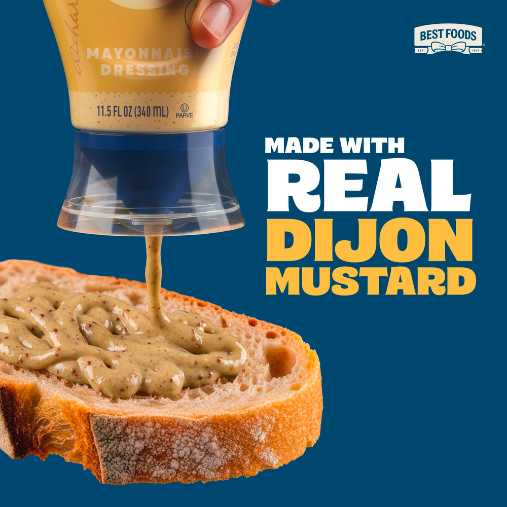 Hellmann’s Dijo-Mayo real Dijon blend showcased in a glossy sauce texture.