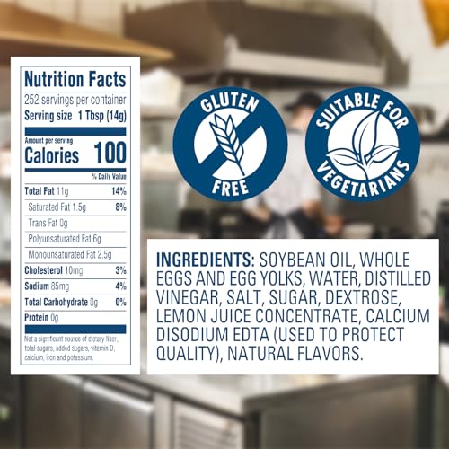 Pouring Hellmann's Extra Heavy Mayonnaise for consistent kitchen prep