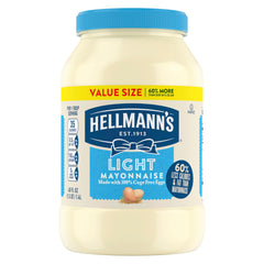 Hellmann's Light Mayo bottle pour shows creamy texture for sandwiches.