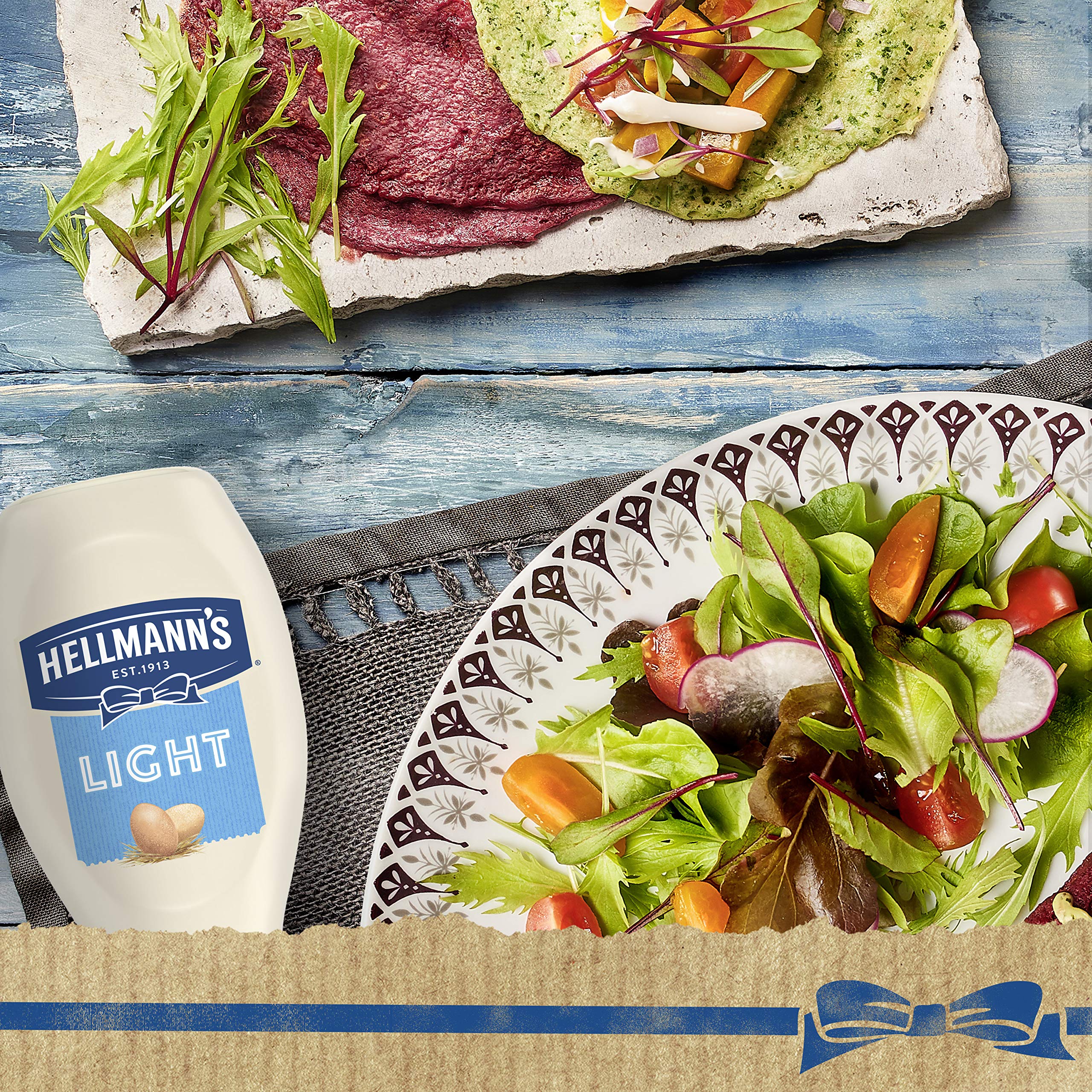 Burger topped with Hellmann's Light Mayonnaise for creamy bite