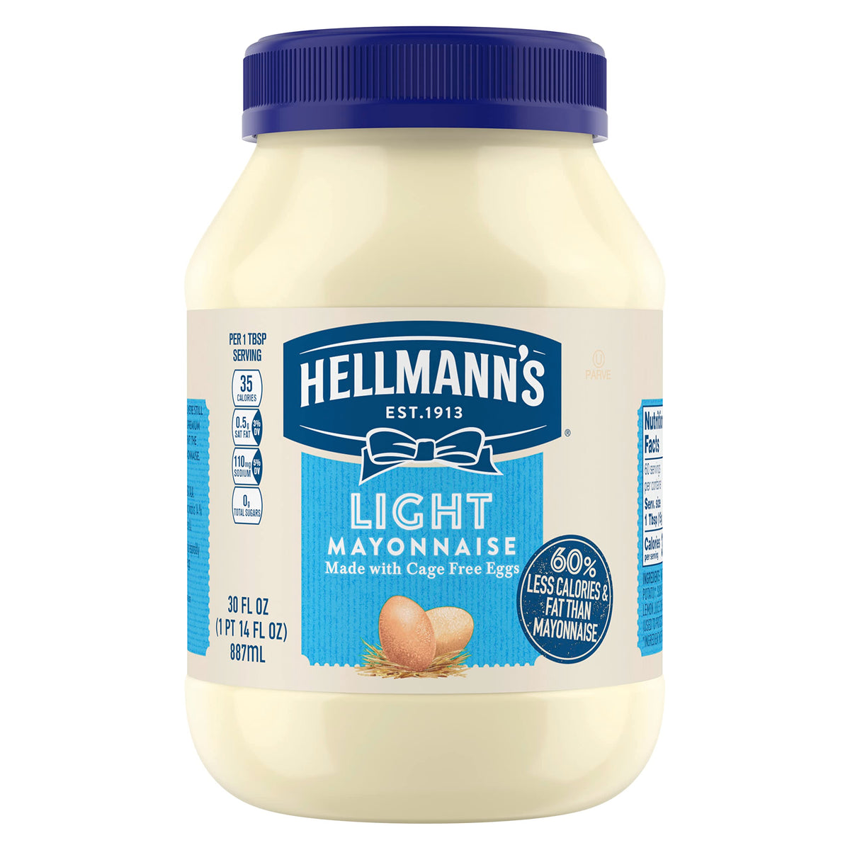 Hellmann's Light Mayonnaise jar close-up showing creamy texture for sandwiches.