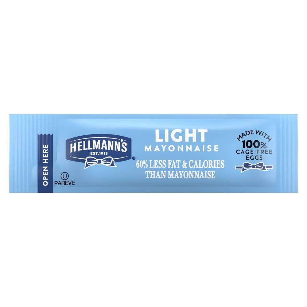 Hellmann's Light Mayonnaise stick packets provide mess-free, easy-open portions.