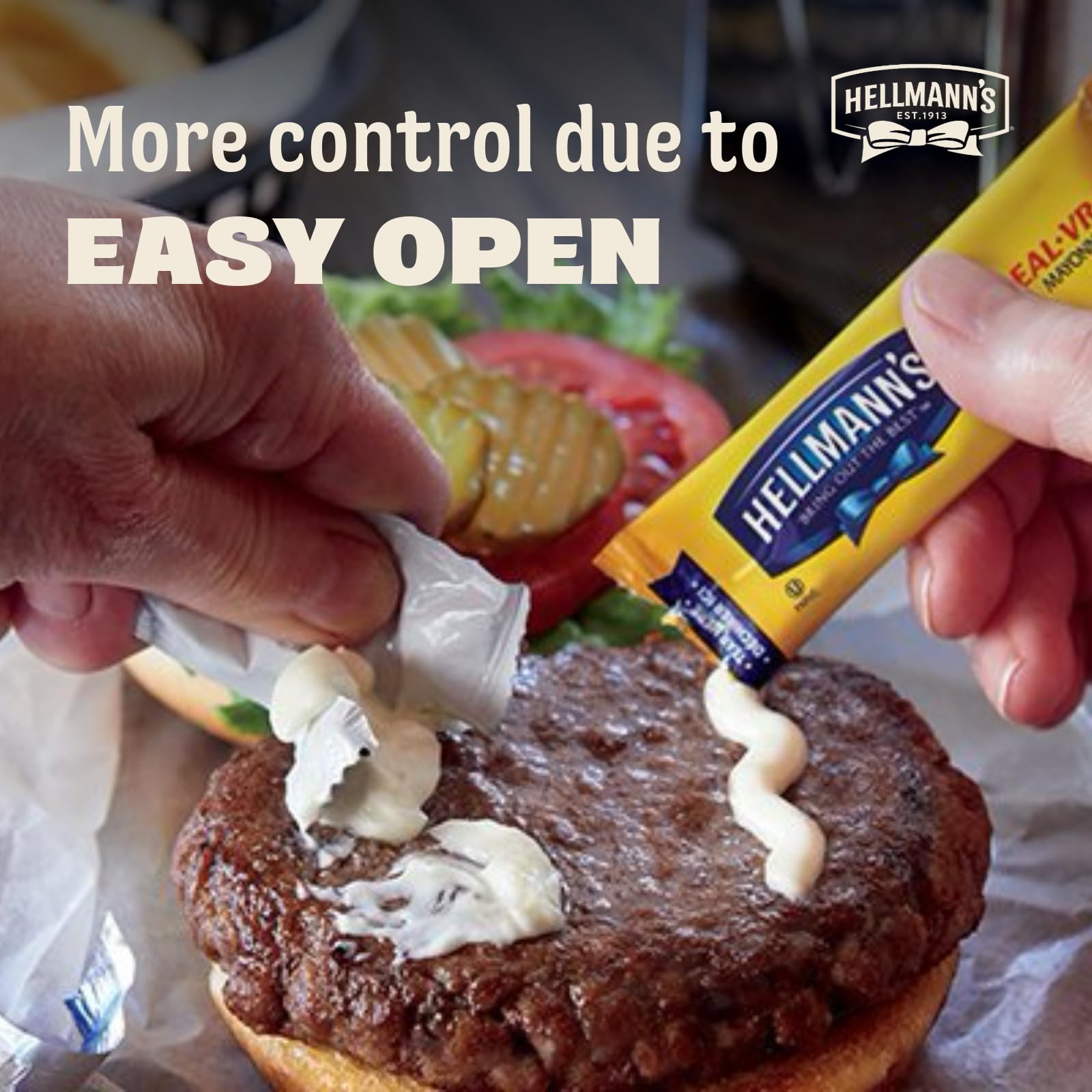 Hellmann's Real Mayonnaise bulk packaging keeps stock organized in kitchens.