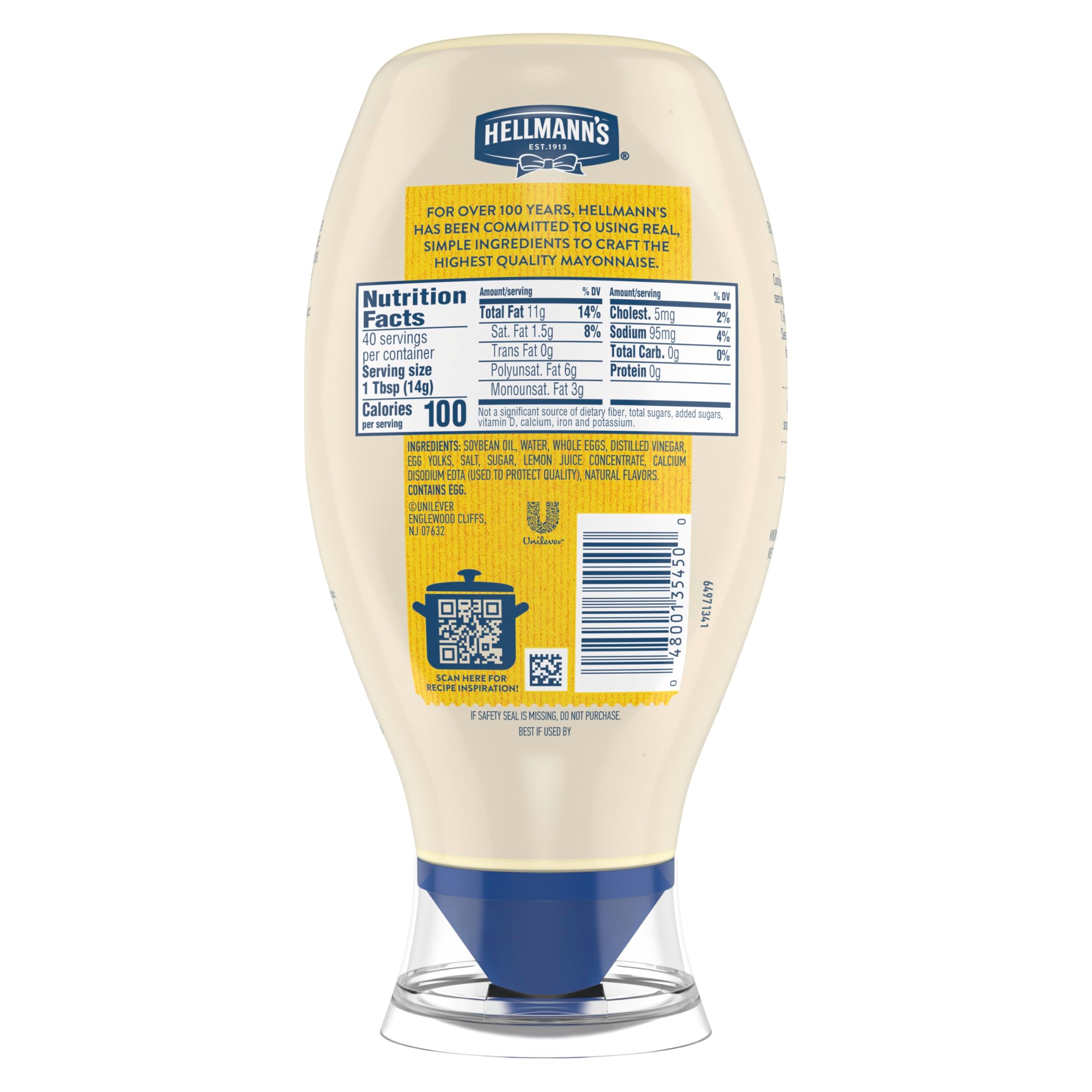 Hellmann's Real Mayonnaise gluten-free label close-up.