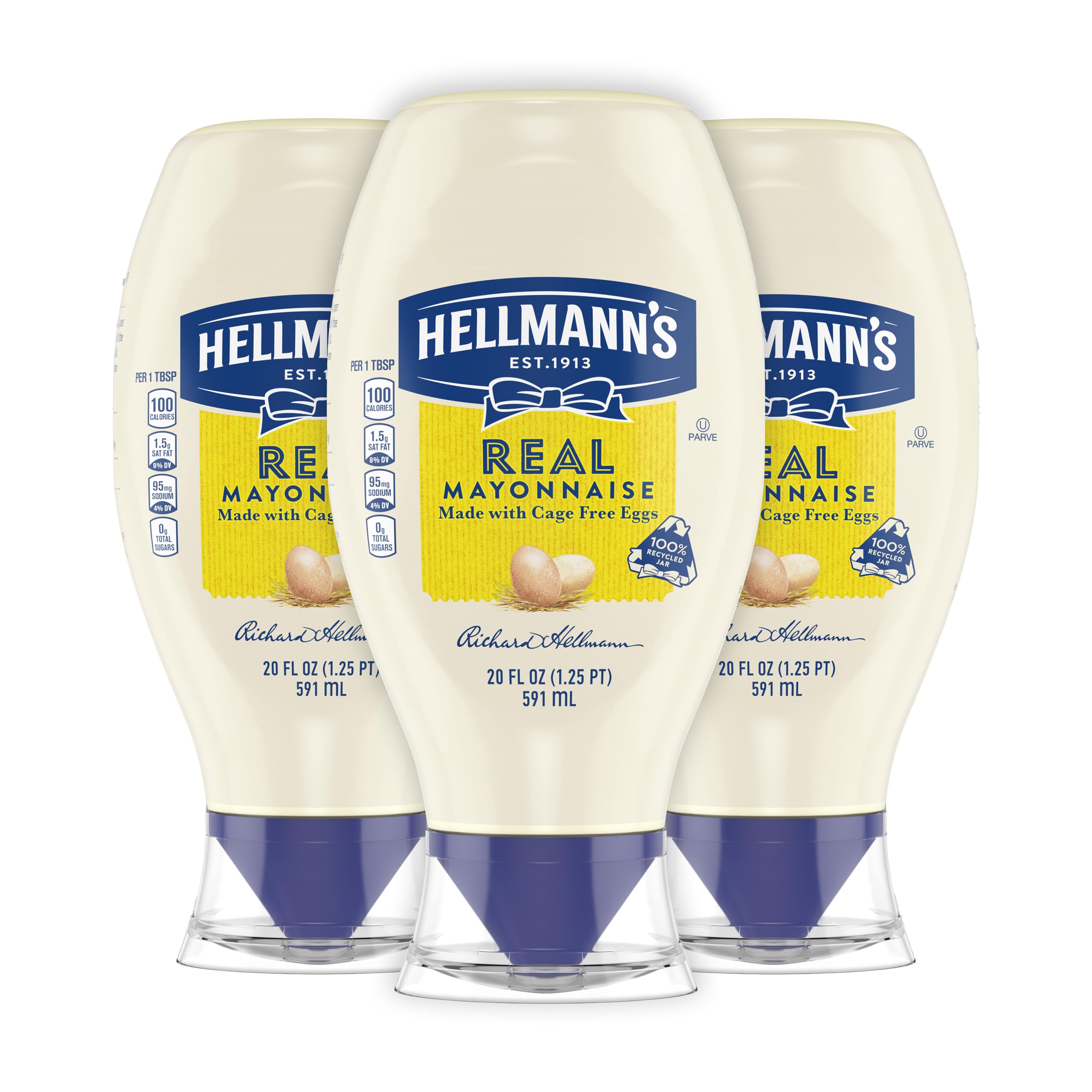 Hellmann's Real Mayonnaise squeeze bottle pour for precise, mess-free topping.